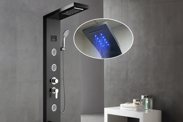 Душ панел с LCD дисплей, Мултифункционален, черен